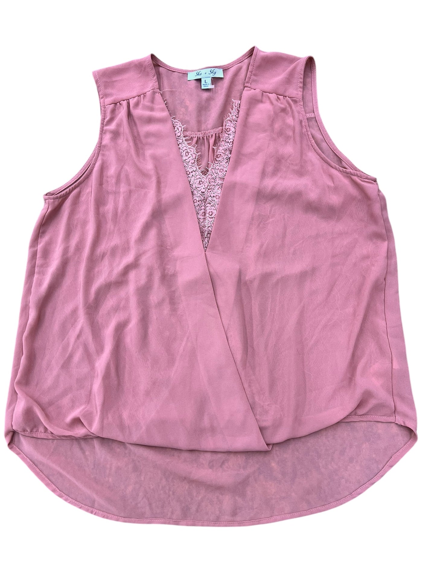 Blouse Sleeveless By She + Sky In Pink, Size: L