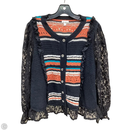 Sweater Cardigan By Pol In Black & Orange, Size: L