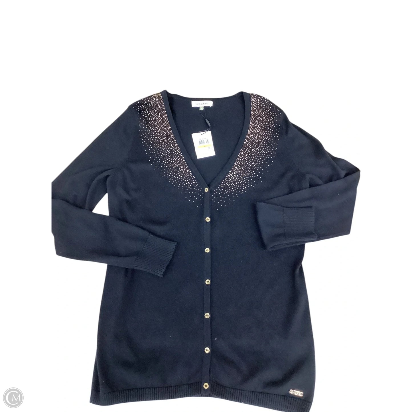 Sweater Cardigan By Calvin Klein In Black & Gold, Size: M