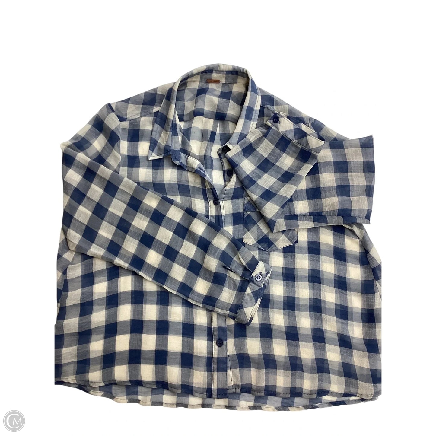 Blouse Long Sleeve By Free People In Blue & White, Size: S