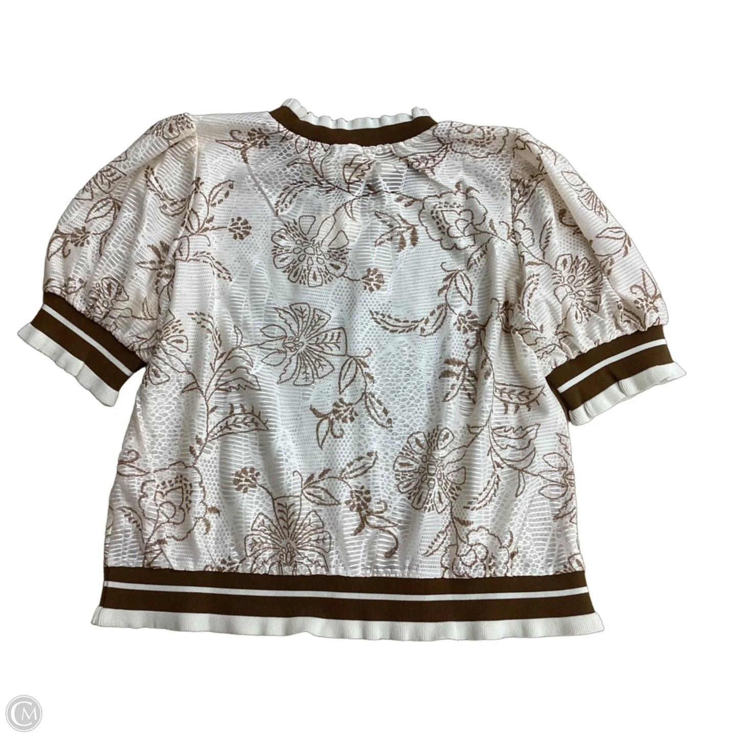 Blouse Short Sleeve By Oddi In Brown & Cream, Size: S