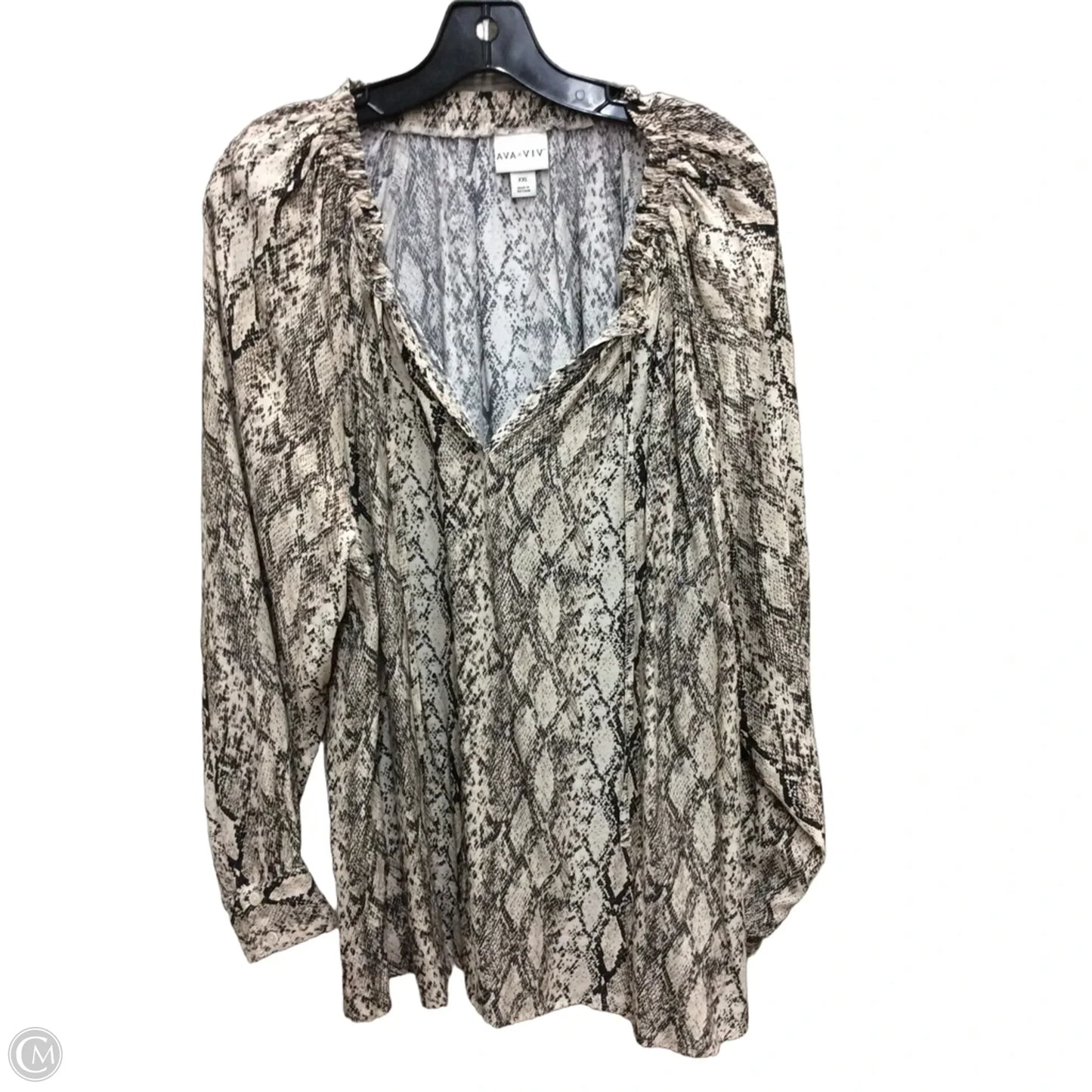 Blouse Long Sleeve By Ava & Viv In Snakeskin Print, Size: Xxl
