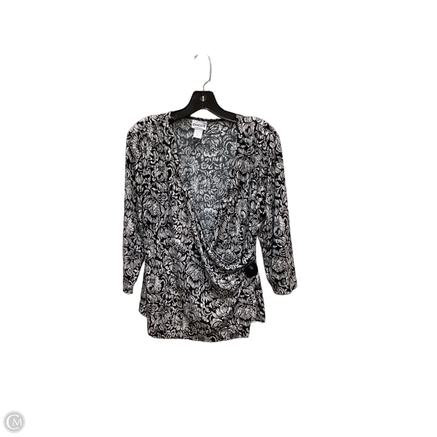 Blouse Long Sleeve By Chicos In Black & Cream, Size: L
