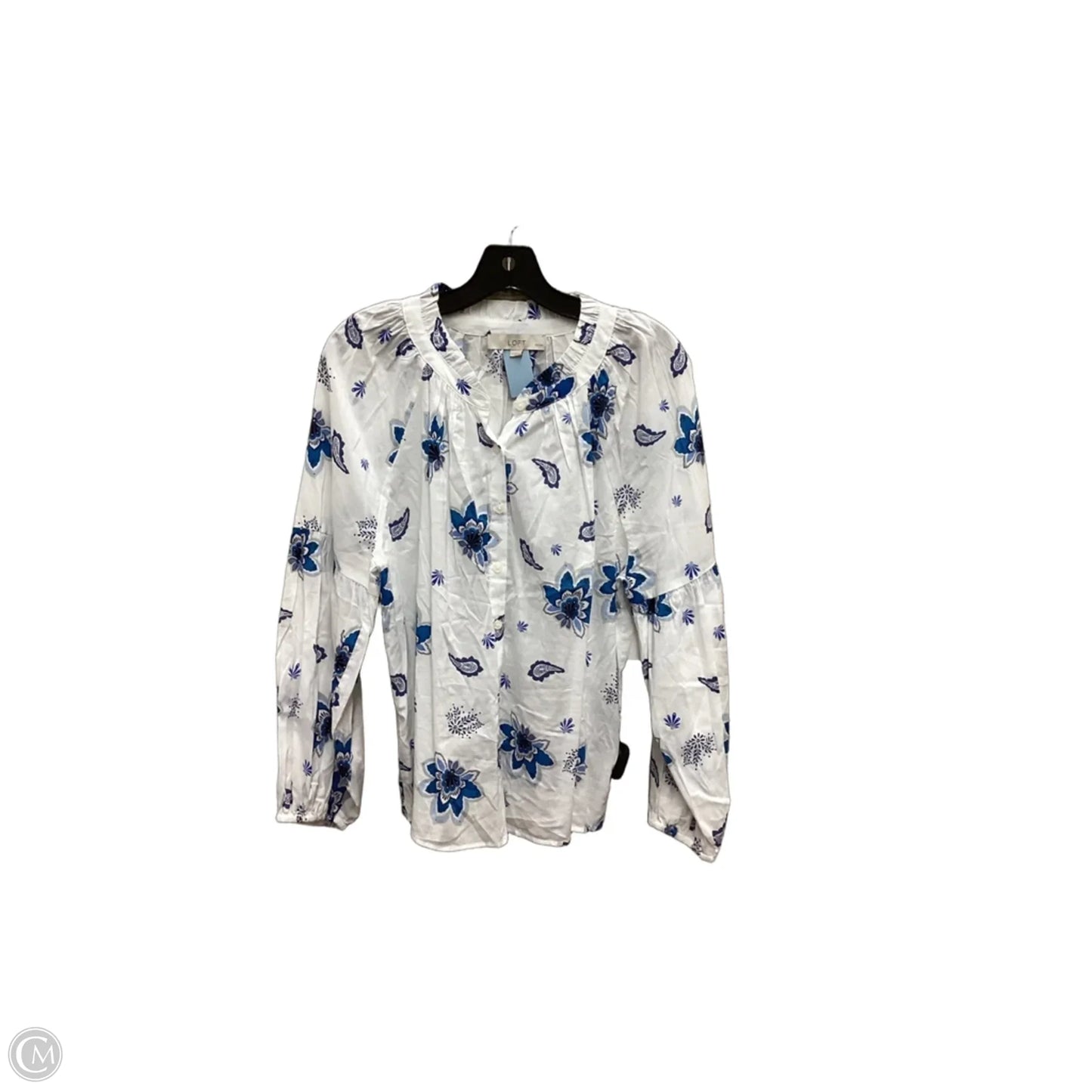 Top Long Sleeve By Loft In Blue & White, Size: L