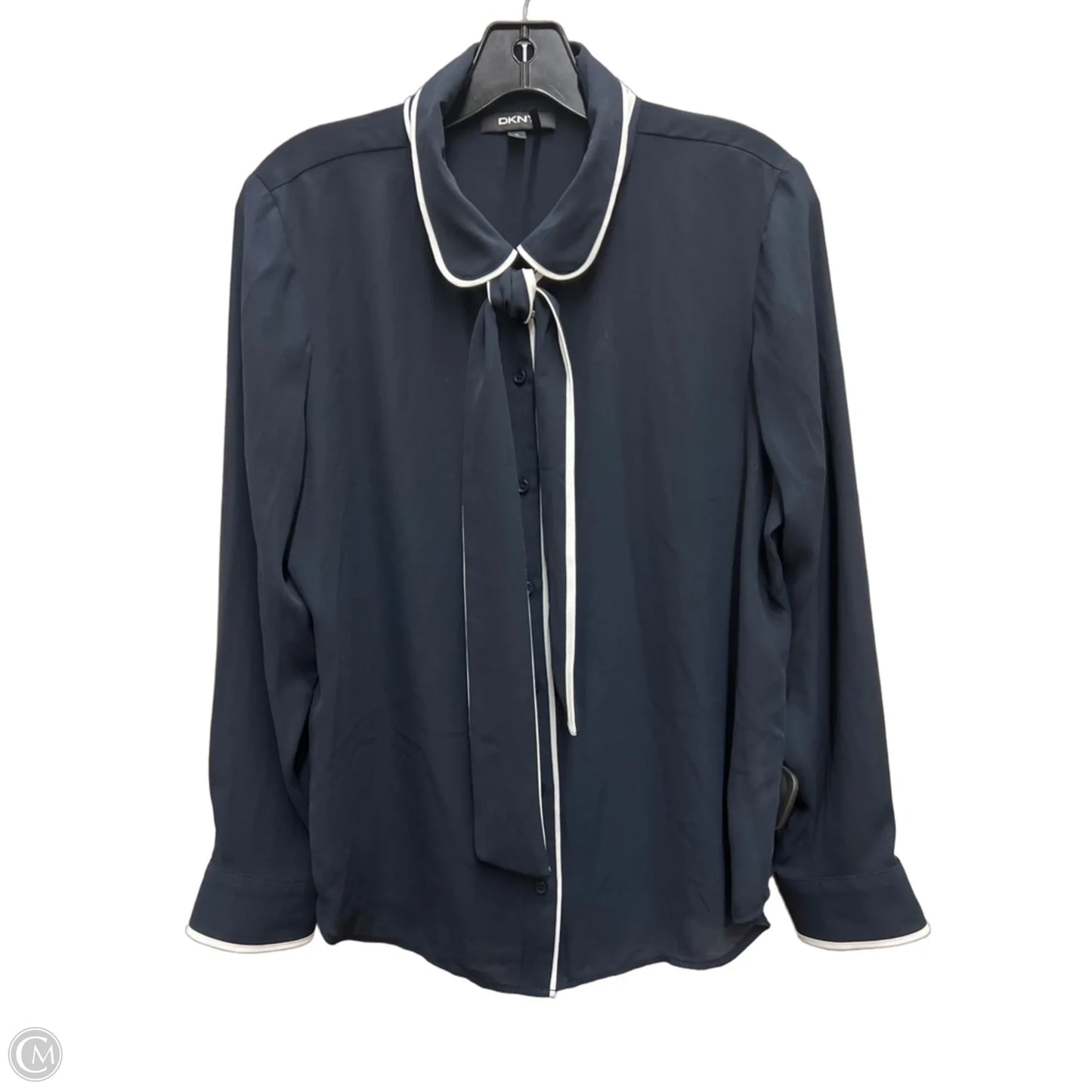 Blouse Long Sleeve By Dkny In Navy, Size: L
