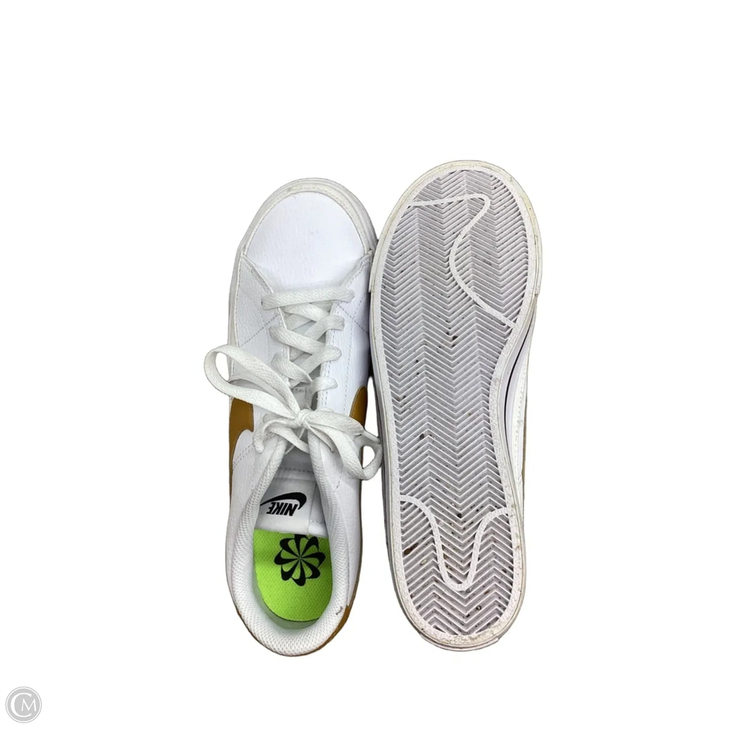 Shoes Sneakers By Nike In White & Yellow, Size: 9.5