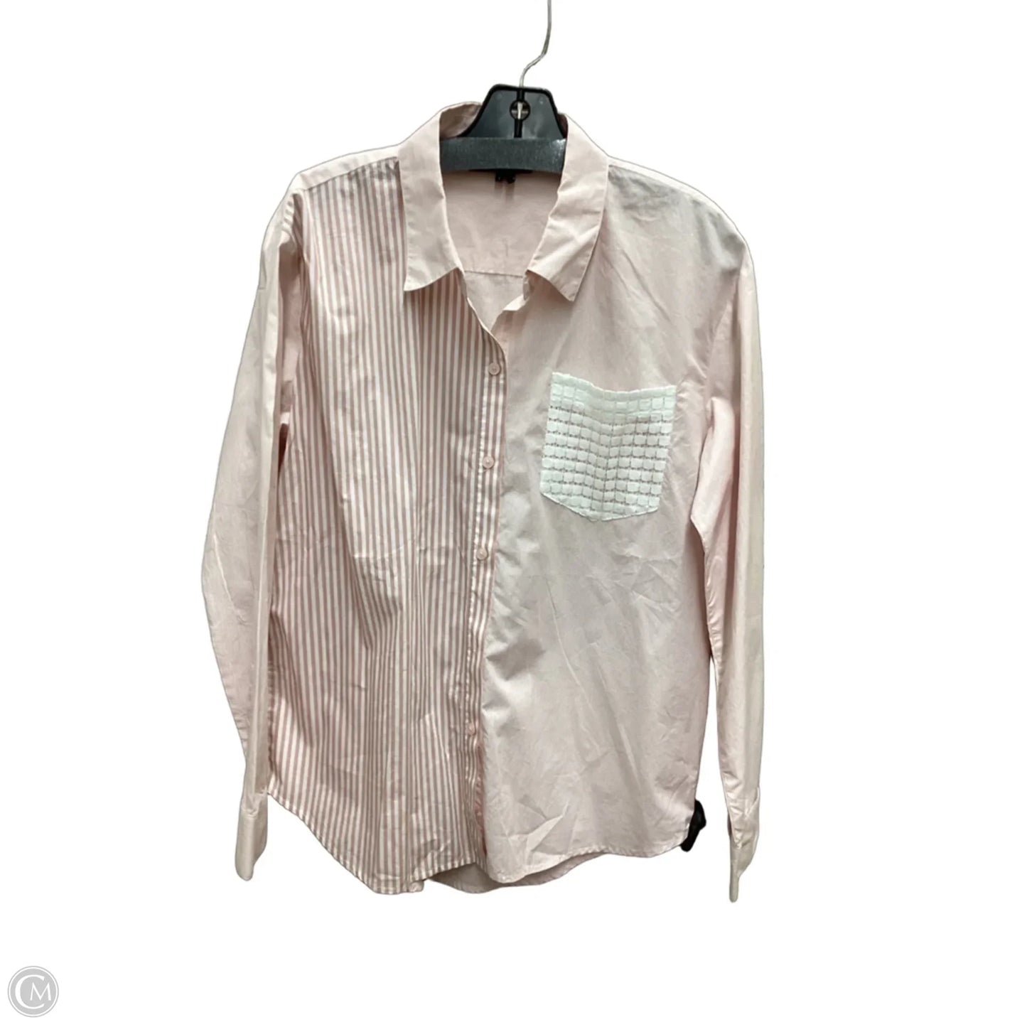 Top Long Sleeve By Dkny In Pink & White, Size: M