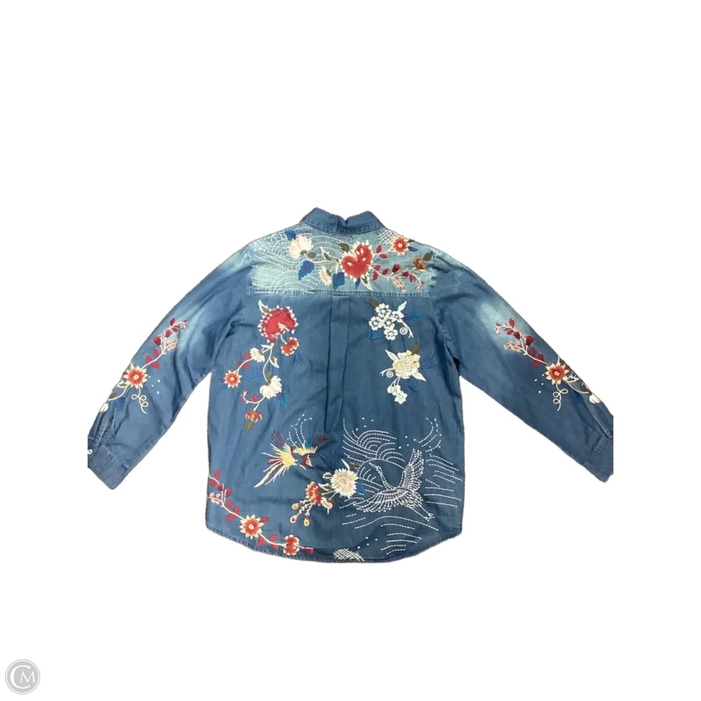 Top Long Sleeve Designer By Johnny Was In Blue Denim, Size: M