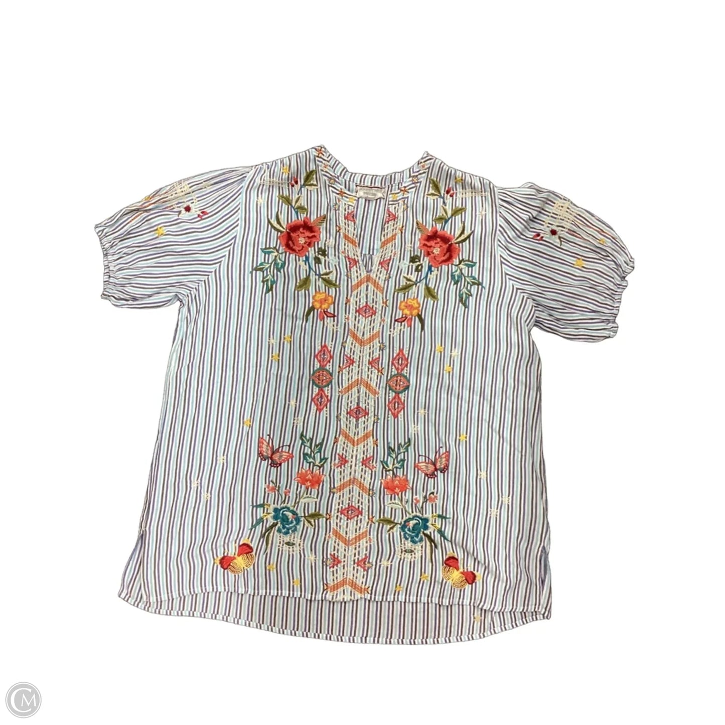 Top Short Sleeve Designer By Johnny Was In Striped Pattern, Size: L