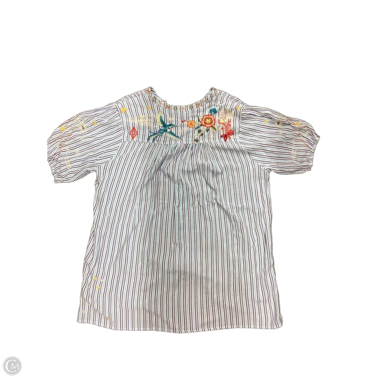 Top Short Sleeve Designer By Johnny Was In Striped Pattern, Size: L