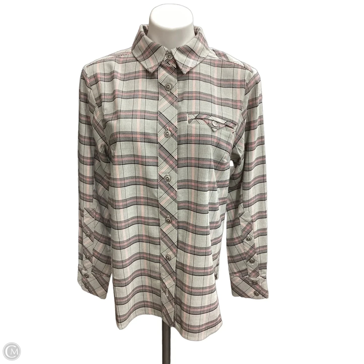 Blouse Long Sleeve By Cabi In Checkered Pattern, Size: S