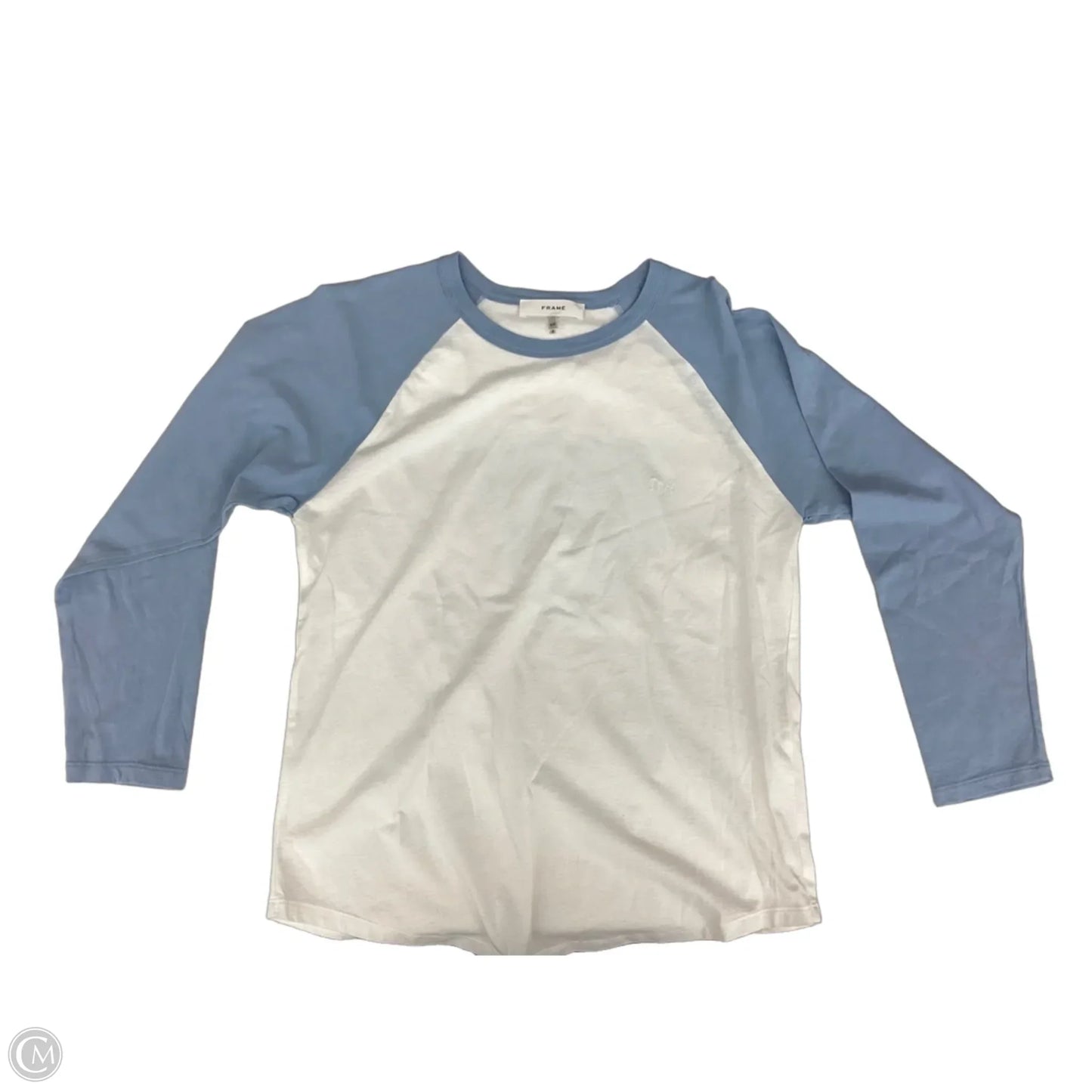 Top Long Sleeve By Frame In Blue & White, Size: S
