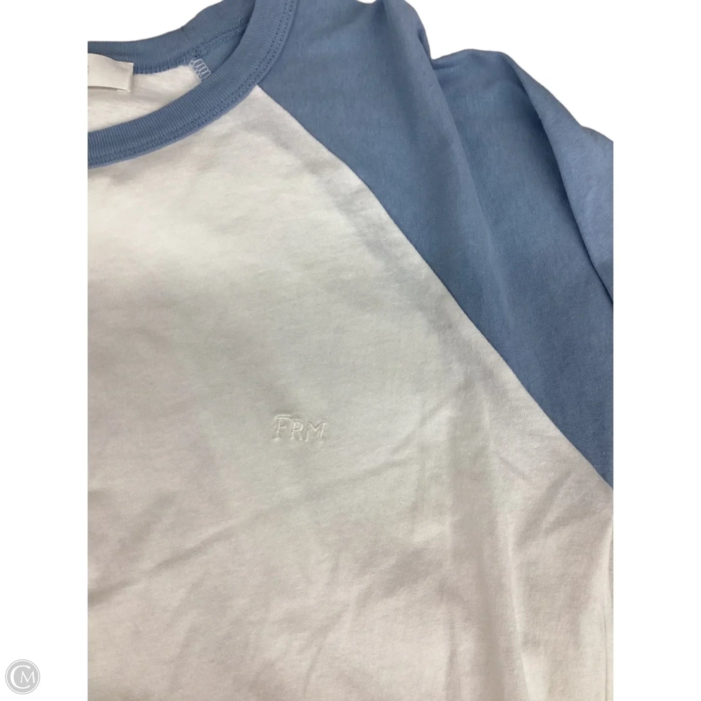 Top Long Sleeve By Frame In Blue & White, Size: S