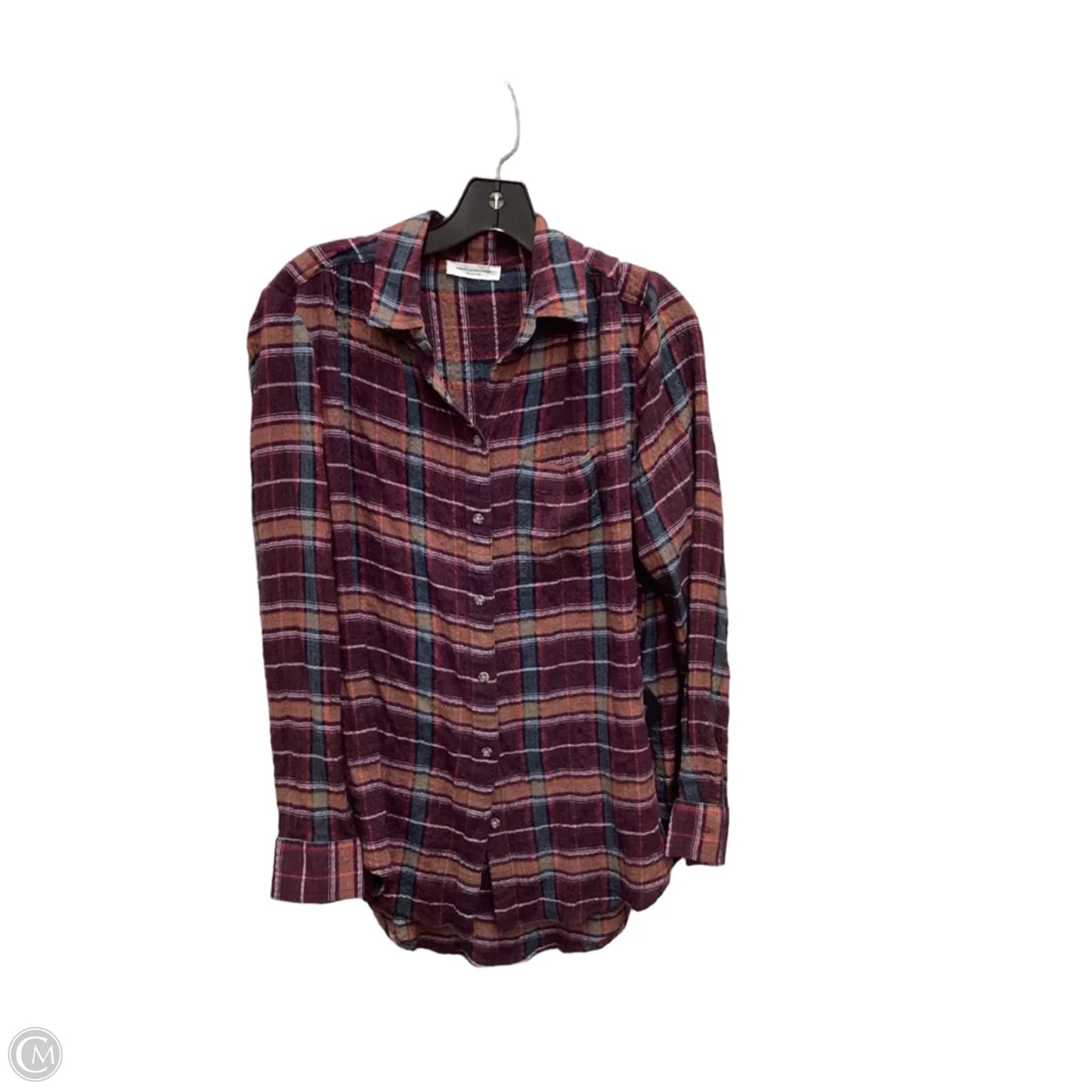 Blouse Long Sleeve By Beachlunchlounge In Plaid Pattern, Size: S