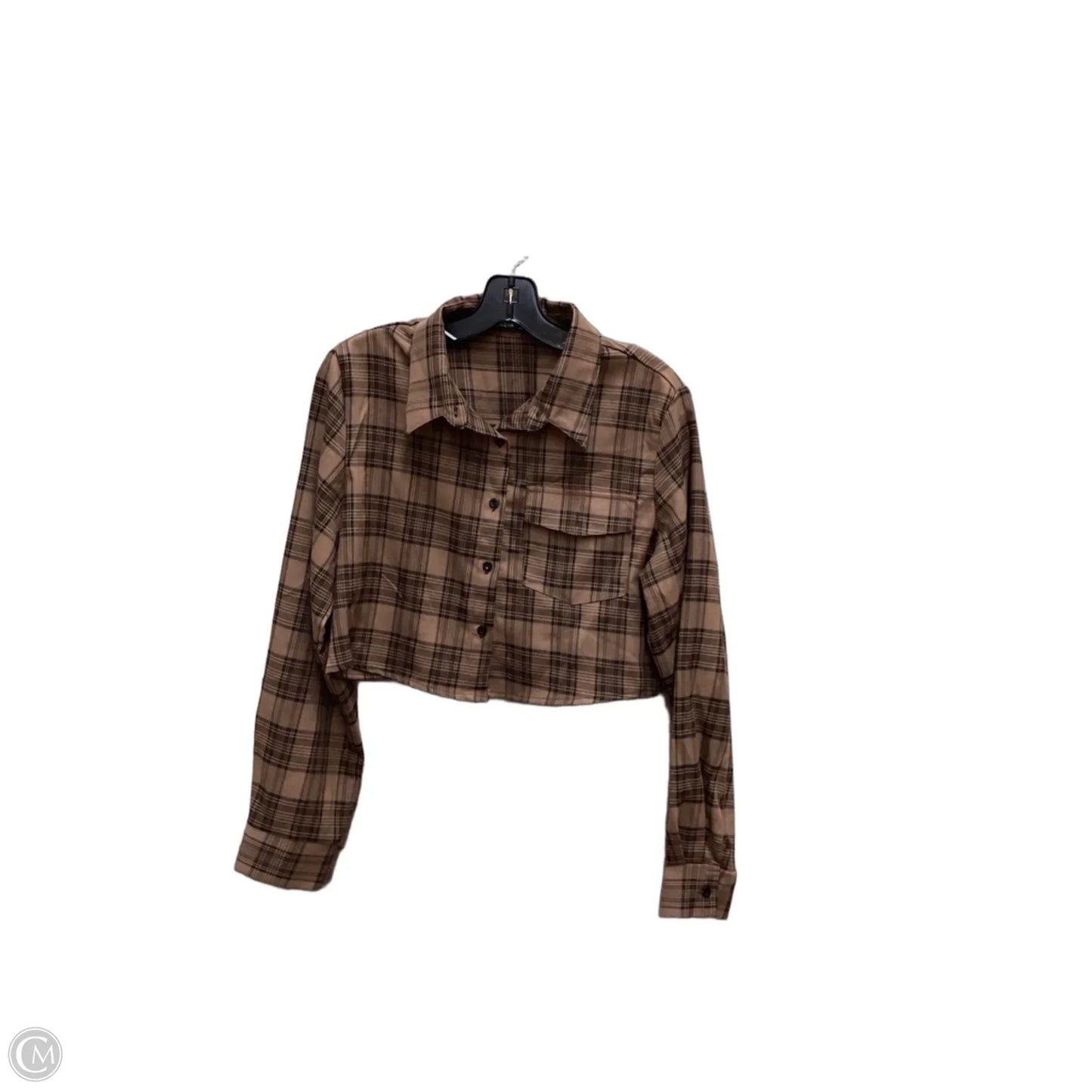Blouse Long Sleeve By Shein In Plaid Pattern, Size: L