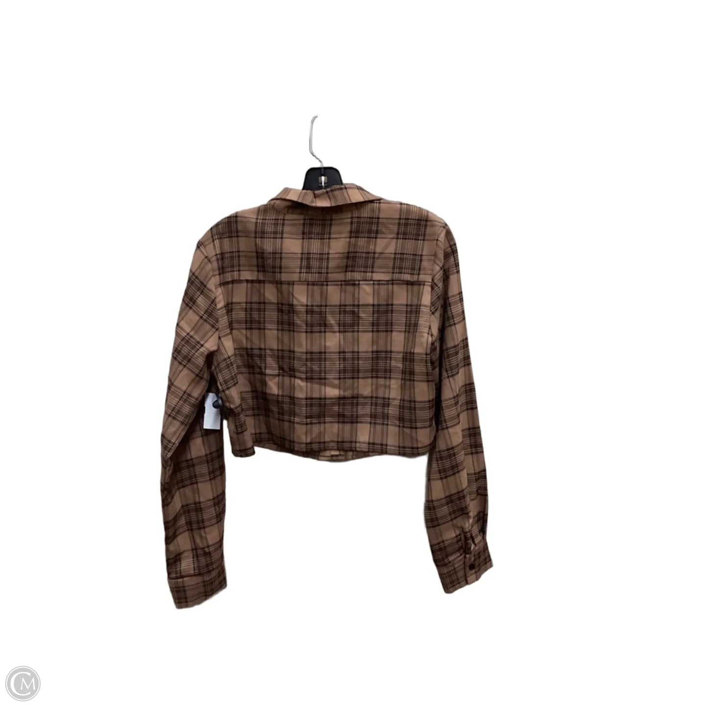 Blouse Long Sleeve By Shein In Plaid Pattern, Size: L