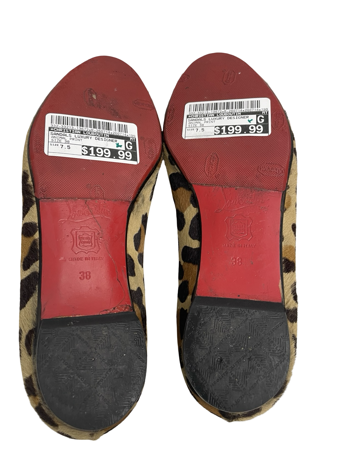 Sandals Luxury Designer By Christian Louboutin In Animal Print, Size: 7.5