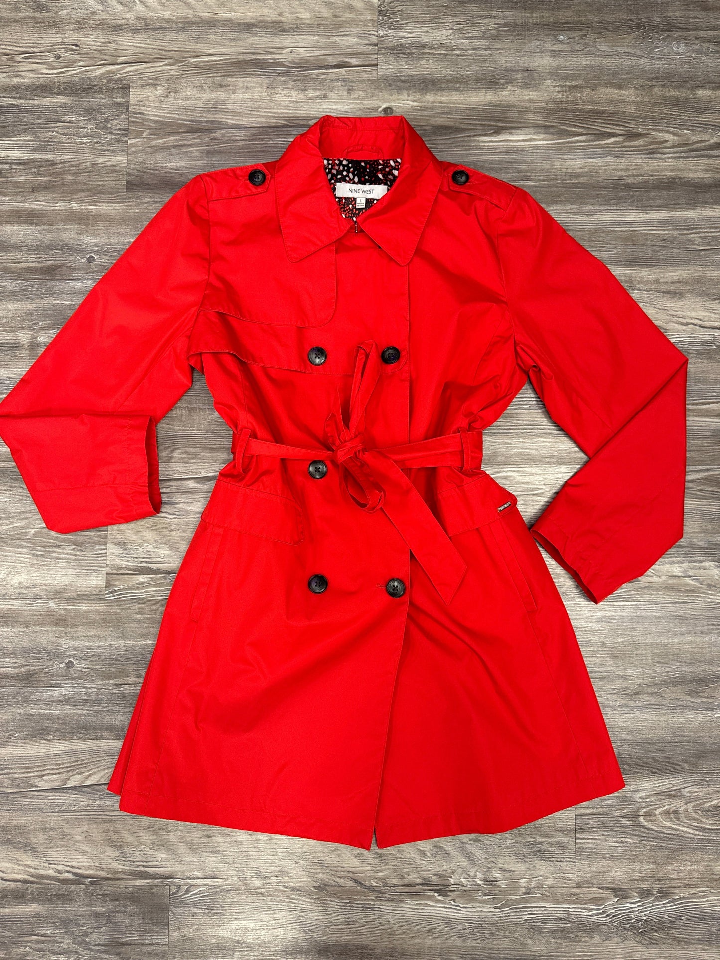 Coat Trench Coat By Nine West Apparel In Red, Size: L