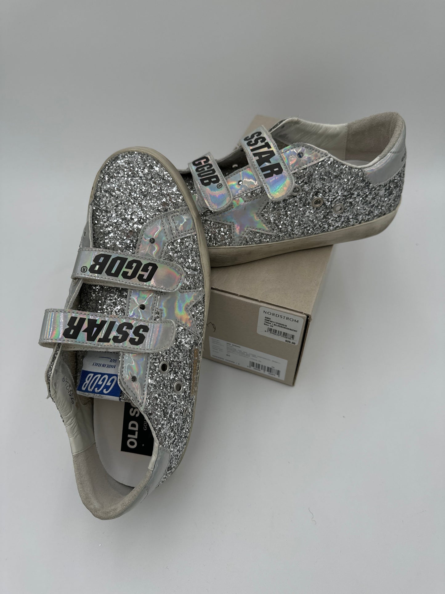 Shoes Luxury Designer By Golden Goose In Silver, Size: 9