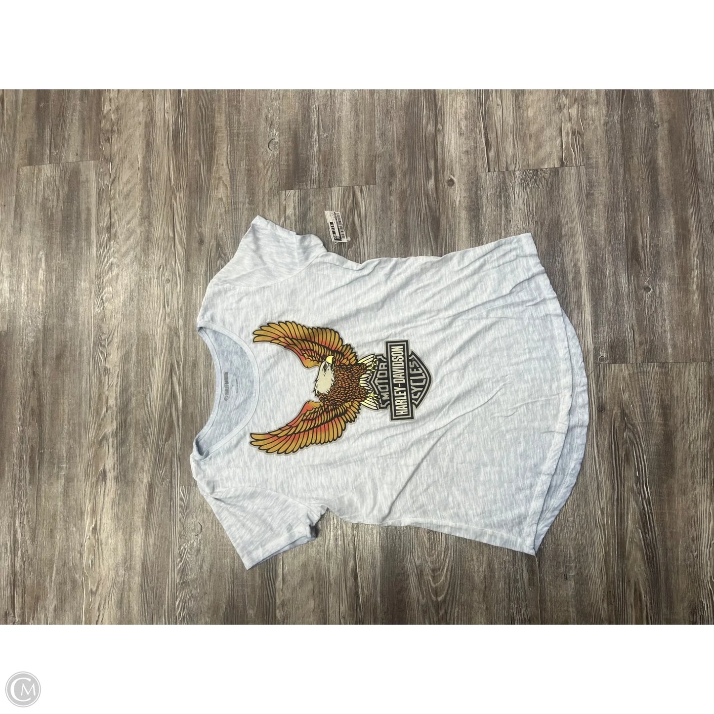 Top Short Sleeve By Harley Davidson In Blue & Yellow, Size: M