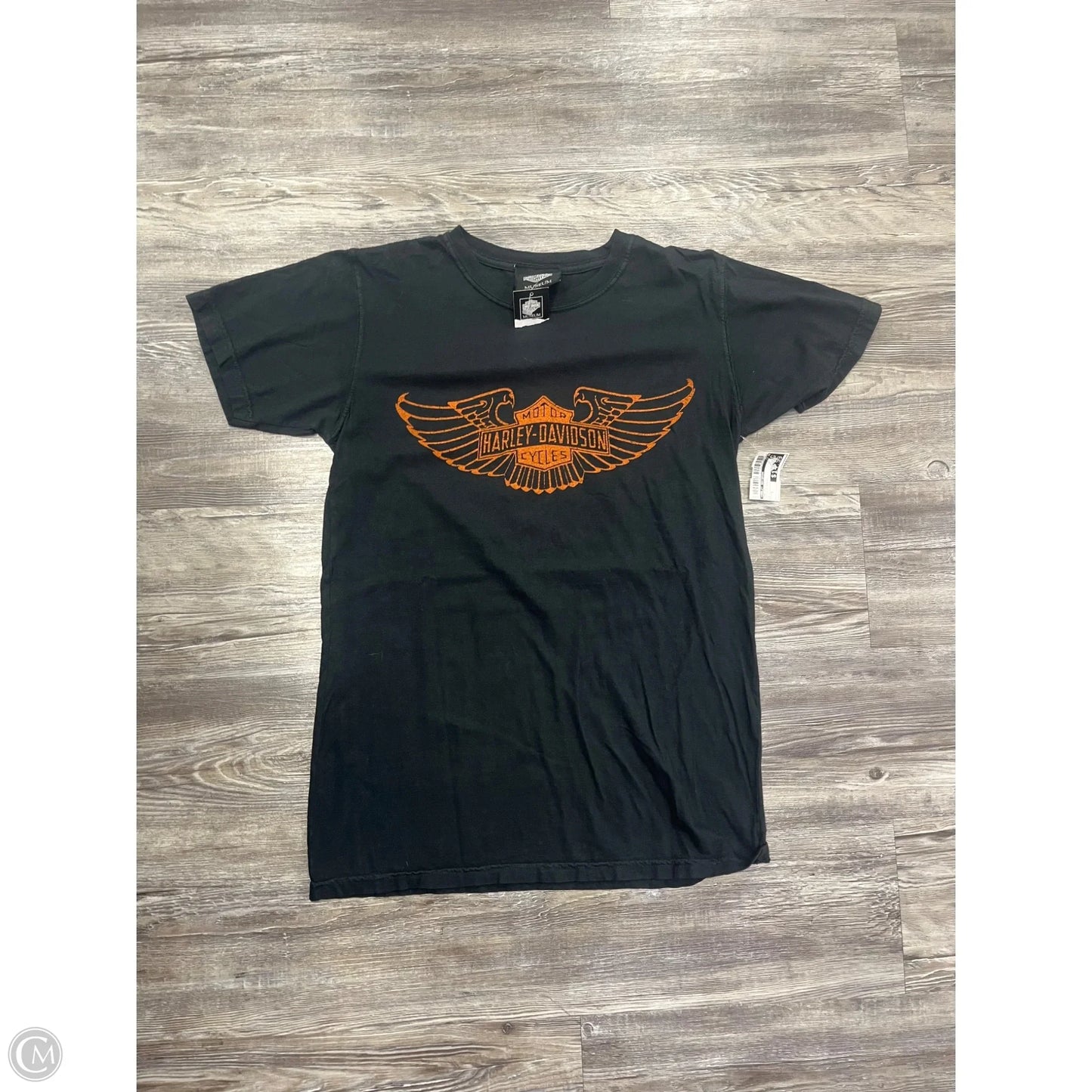 Top Short Sleeve By Harley Davidson In Black & Orange, Size: S