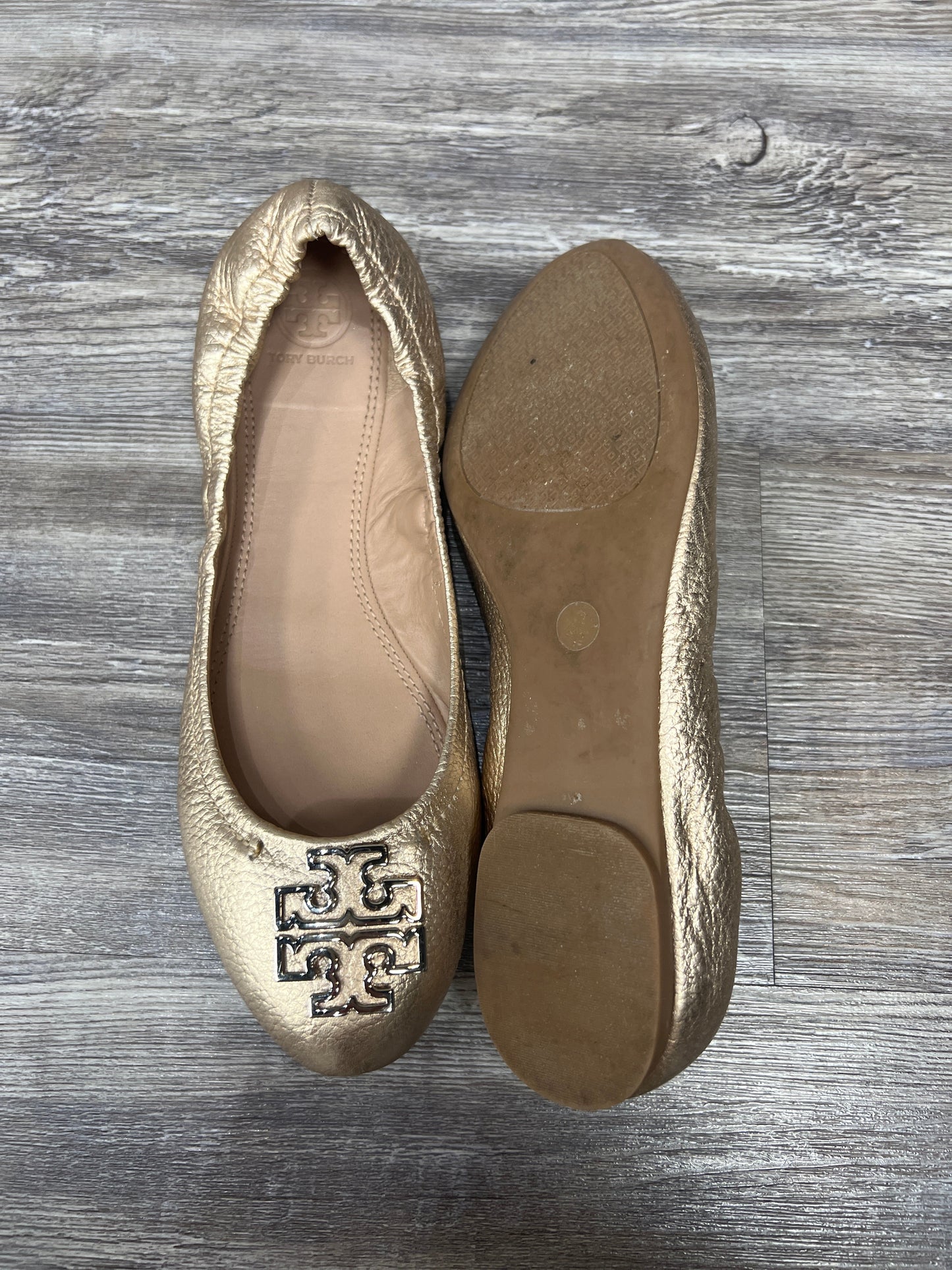 Gold Shoes Flats Tory Burch, Size 9