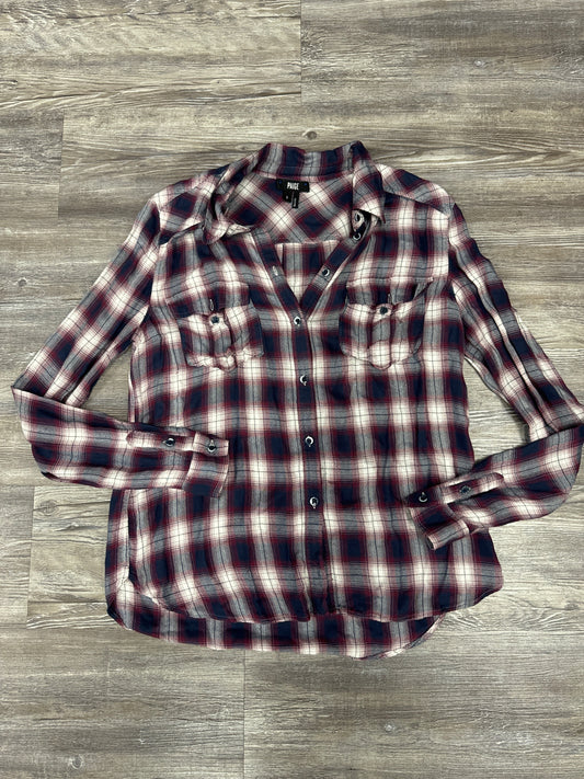 Top Long Sleeve Designer By Paige In Plaid Pattern, Size: S