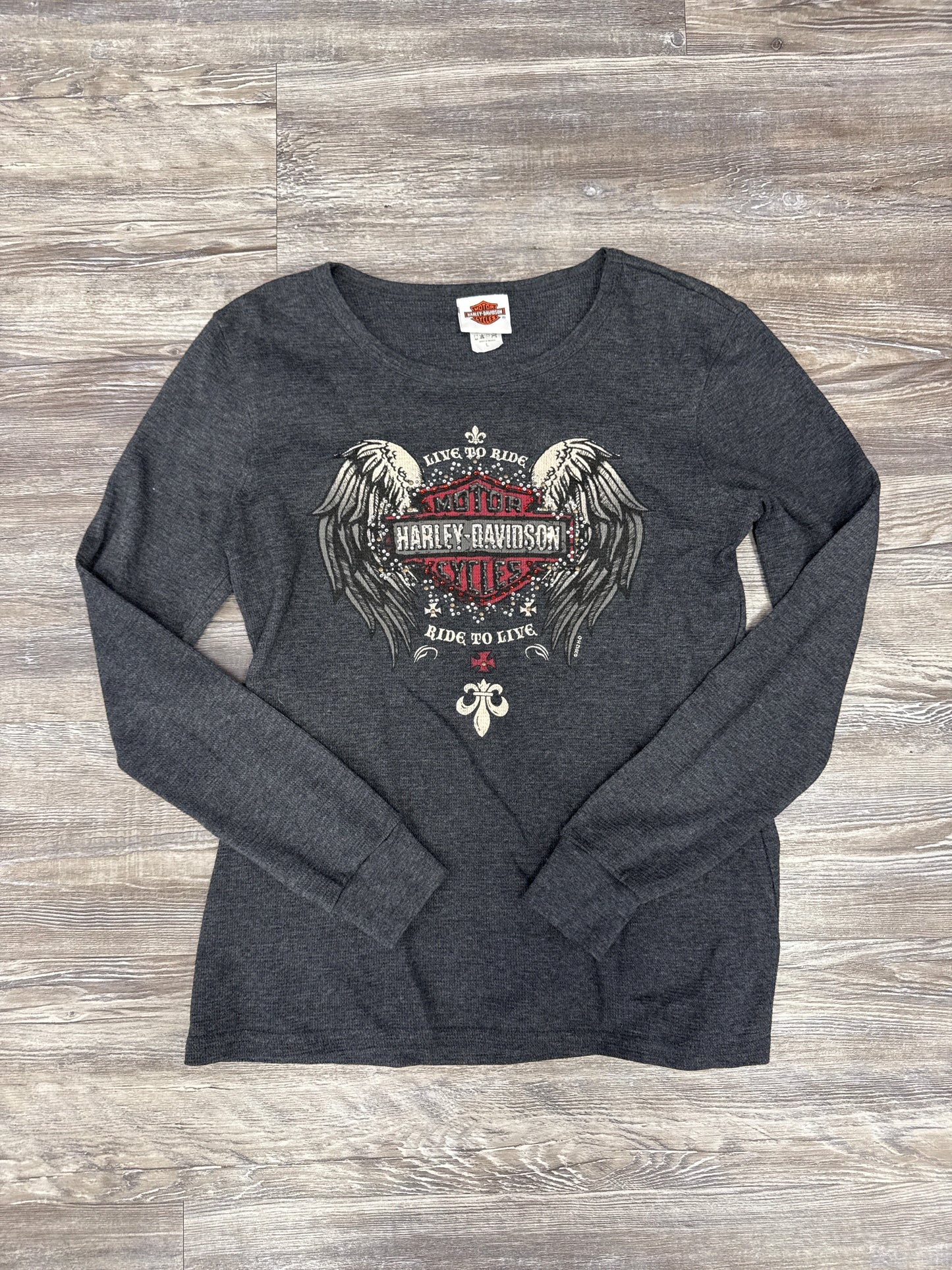 Top Long Sleeve By Harley Davidson In Grey, Size: L