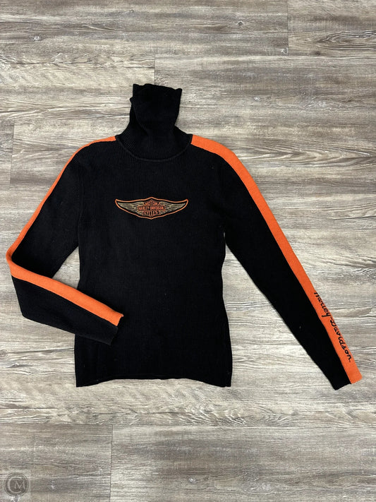 Sweater By Harley Davidson In Black & Orange, Size: M