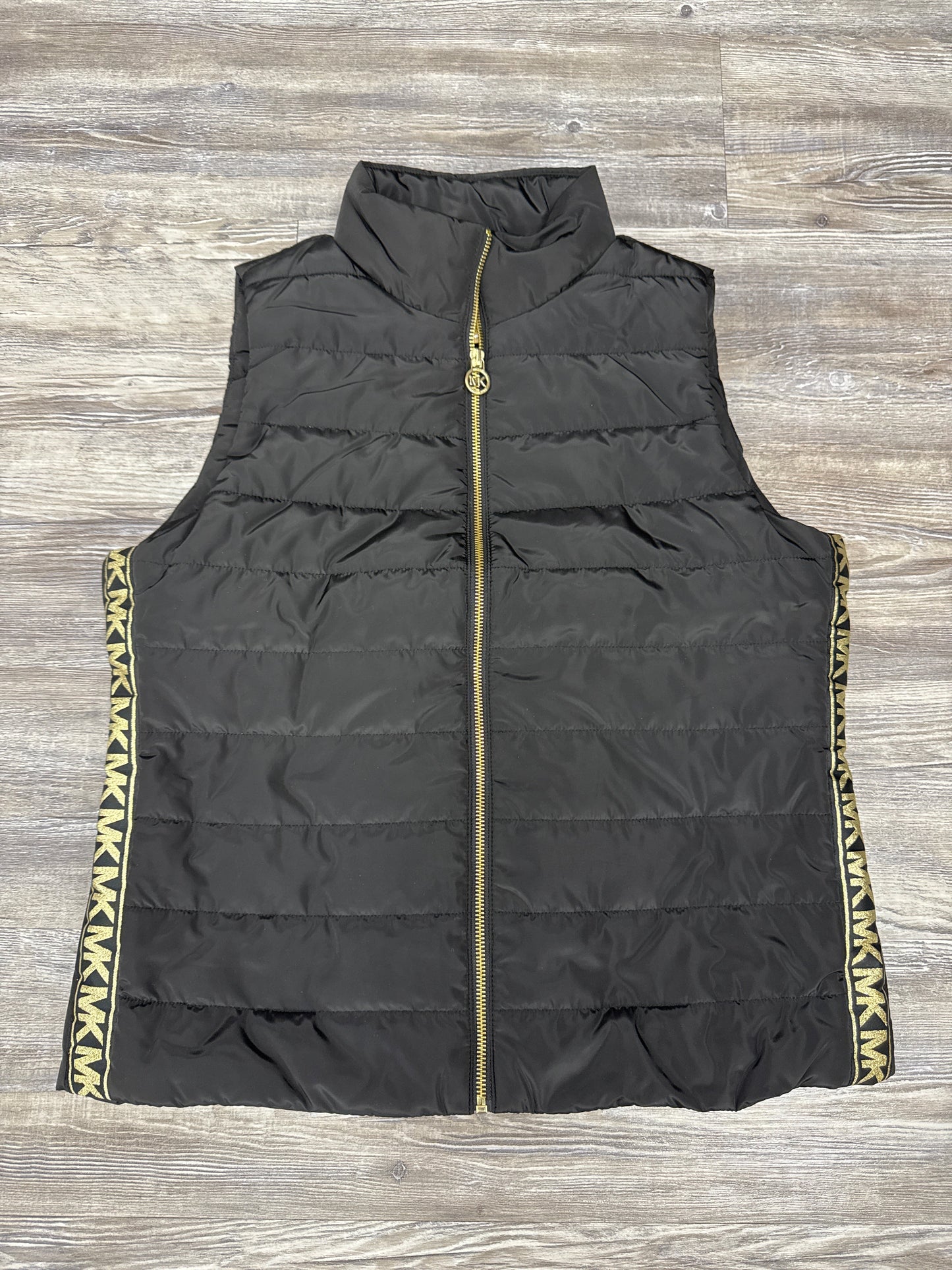 Vest Puffer & Quilted By Michael By Michael Kors In Black & Gold, Size: M