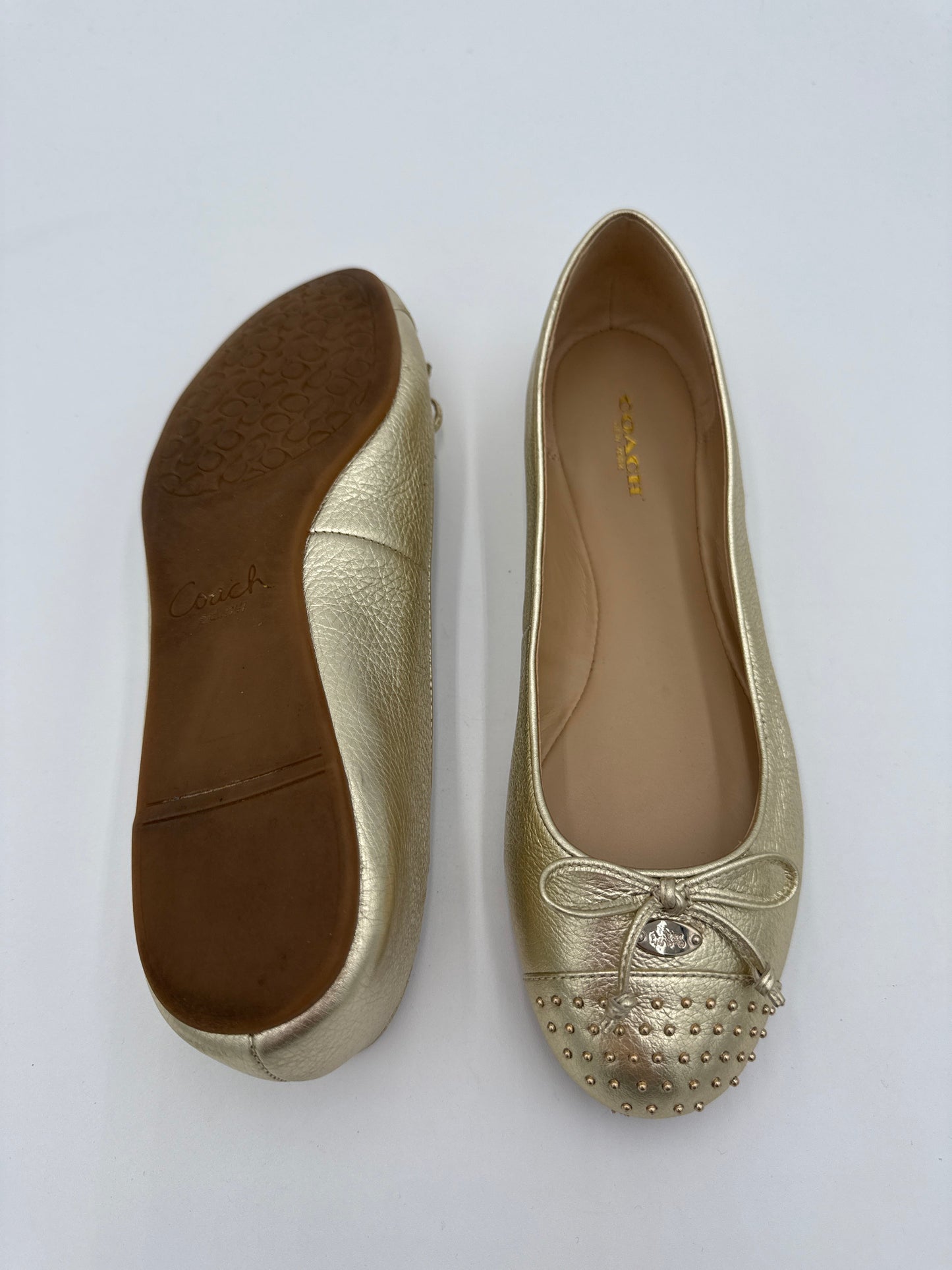 Shoes Flats By Coach In Gold, Size: 8