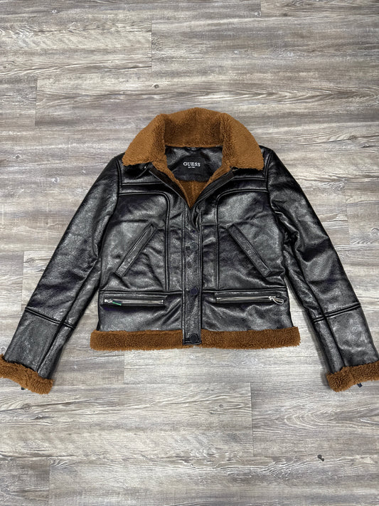 Coat Leather By Guess In Black & Brown, Size: L