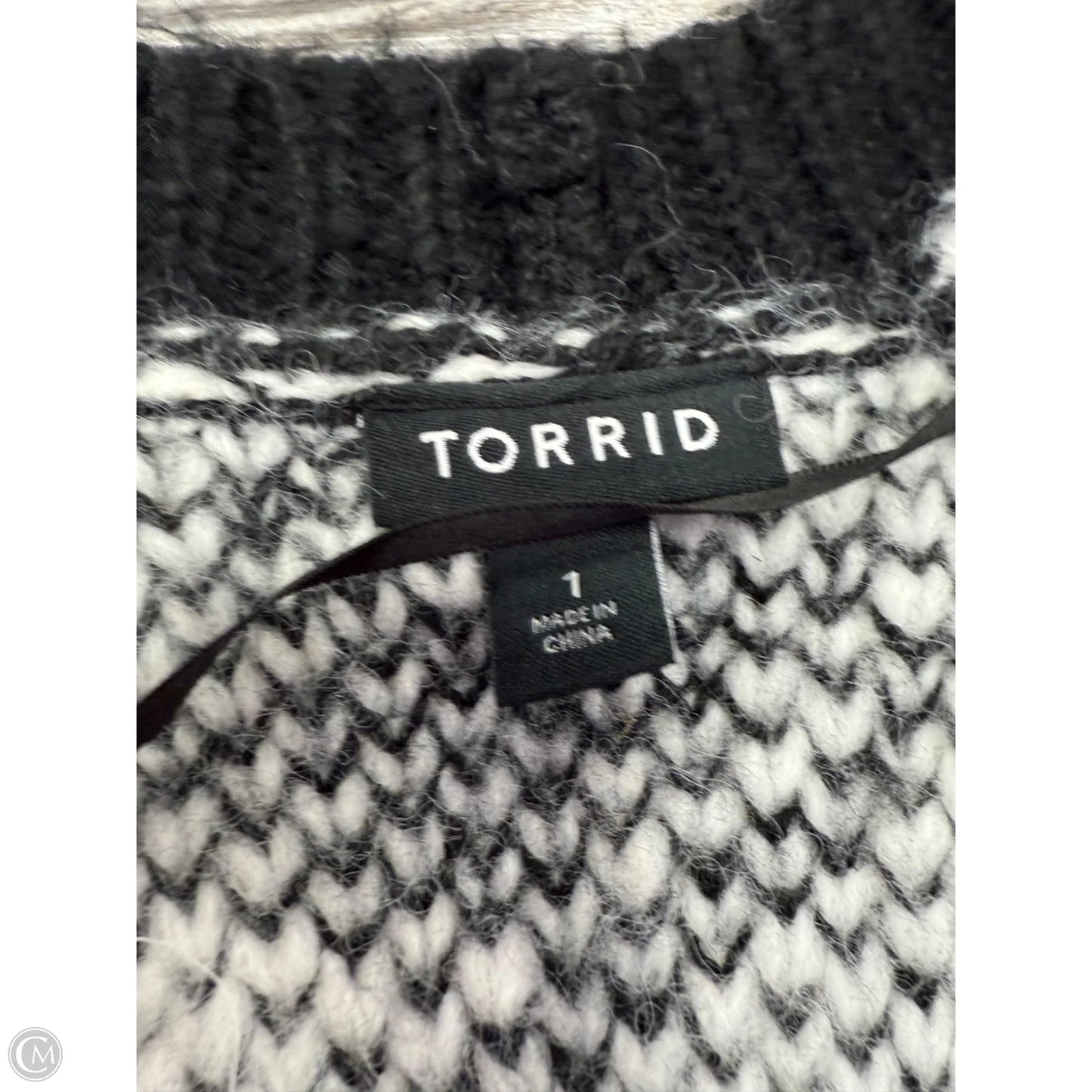 Sweater Cardigan By Torrid In Black & White, Size: 1x