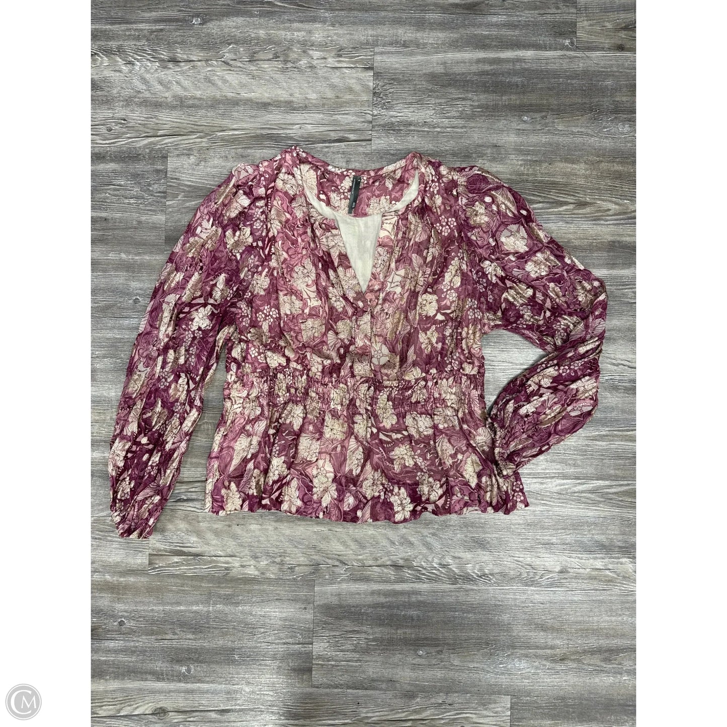 Top Long Sleeve By Anthropologie In Gold & Purple, Size: 1x