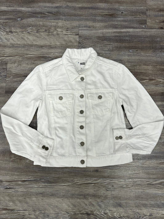 Jacket Designer By Paige In White Denim, Size: Xs