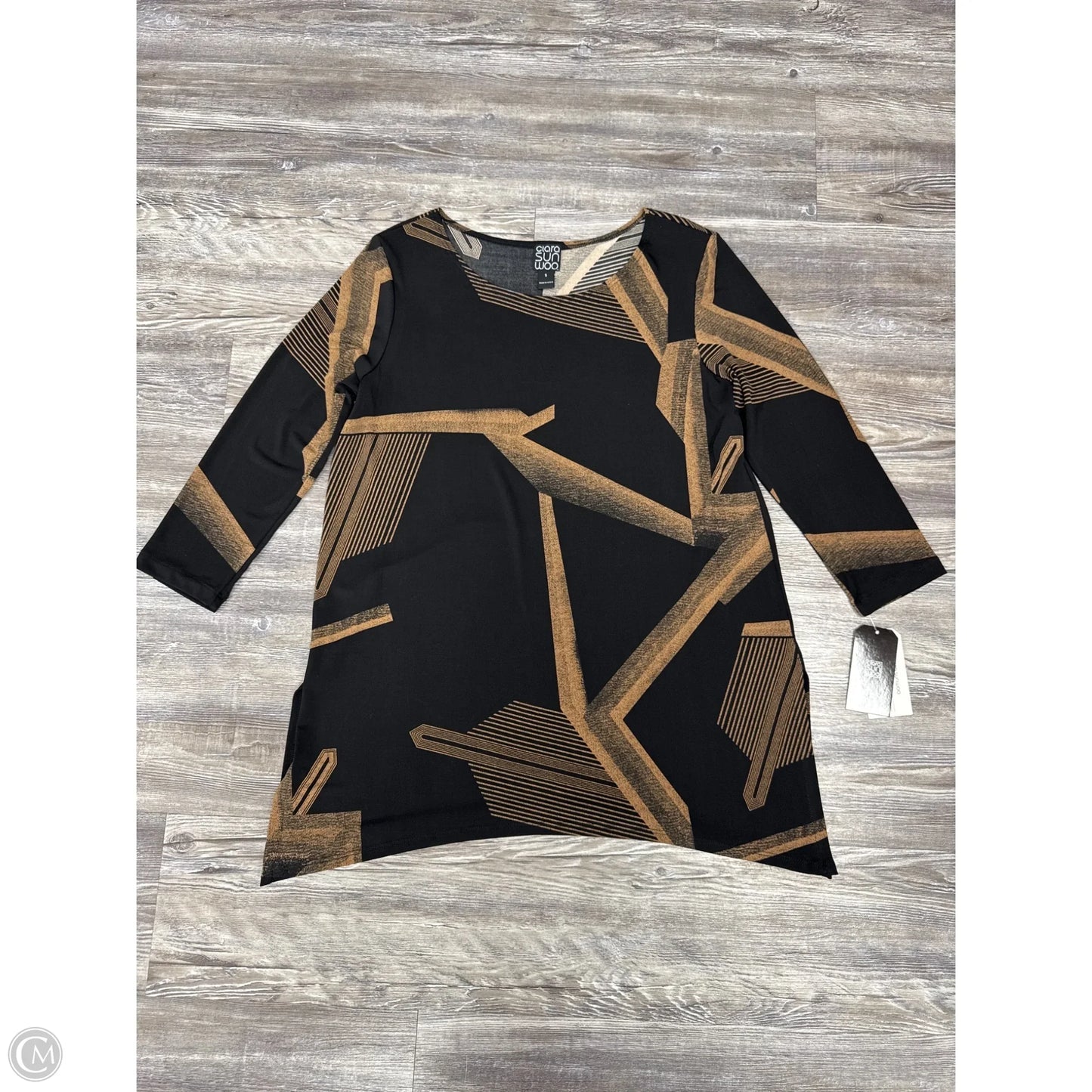 Tunic Long Sleeve By Clara Sun Woo In Black & Tan, Size: S