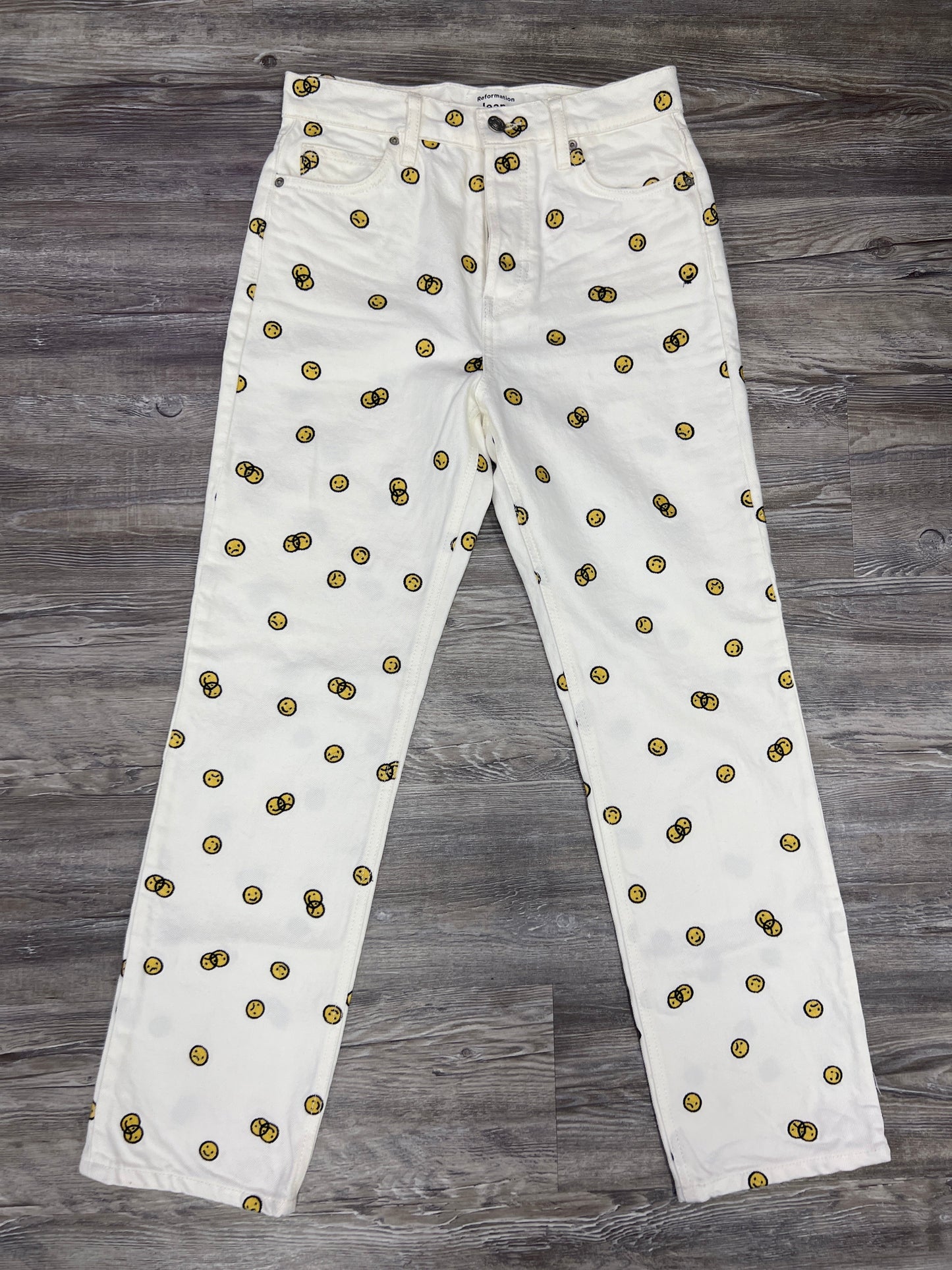 White & Yellow Jeans Straight Reformation, Size 2