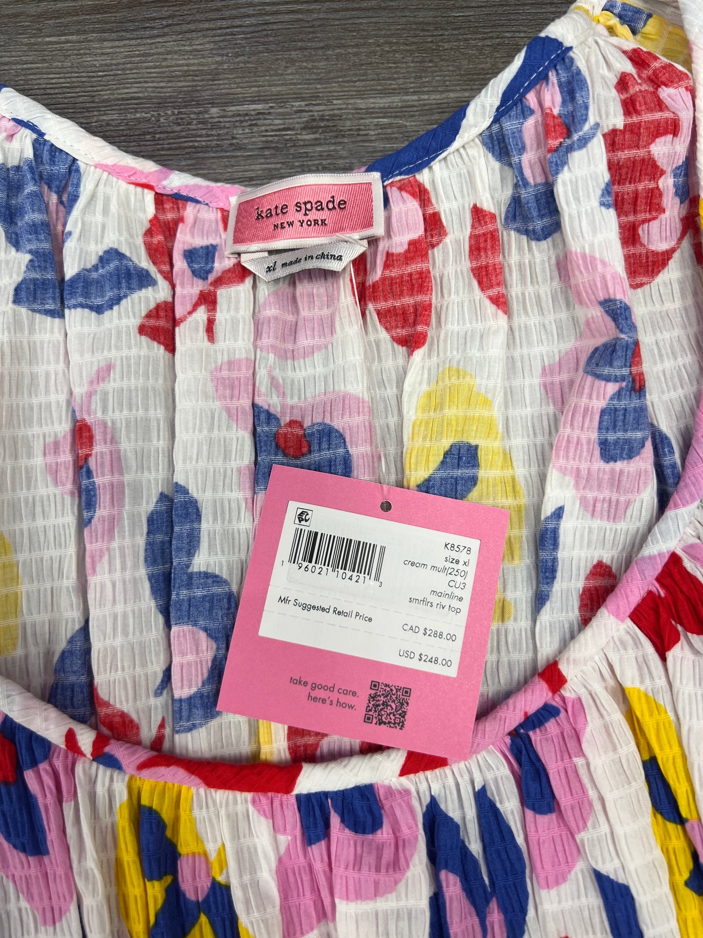 Multi-colored Top Short Sleeve Kate Spade, Size Xl