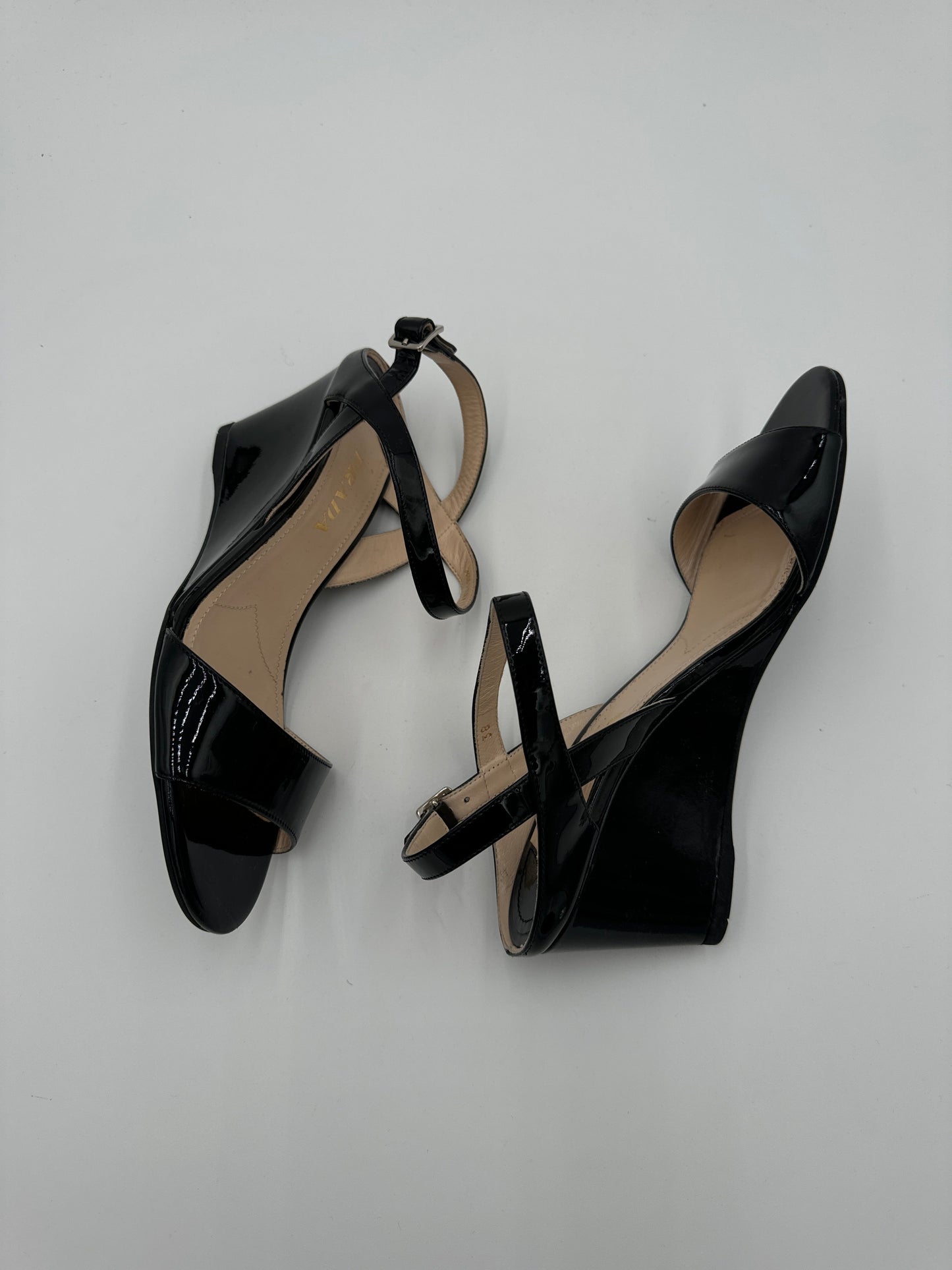 Shoes Heels Wedge By Prada In Black, Size: 8