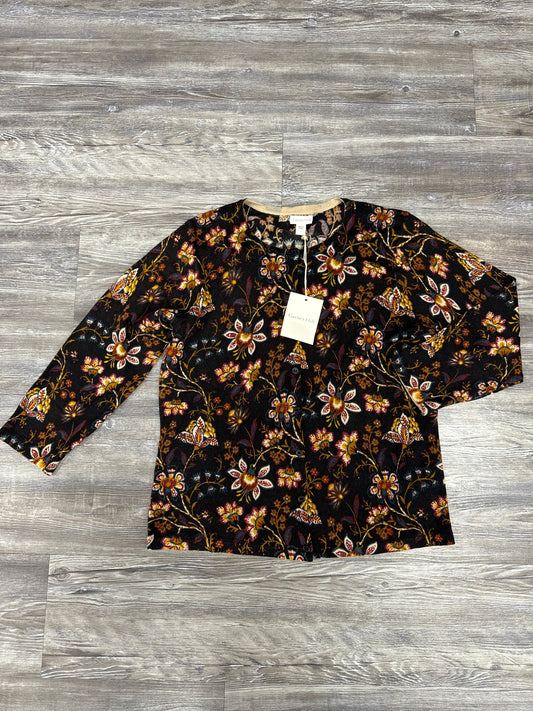 Sweater Cardigan By Garnet Hill In Floral Print, Size: L