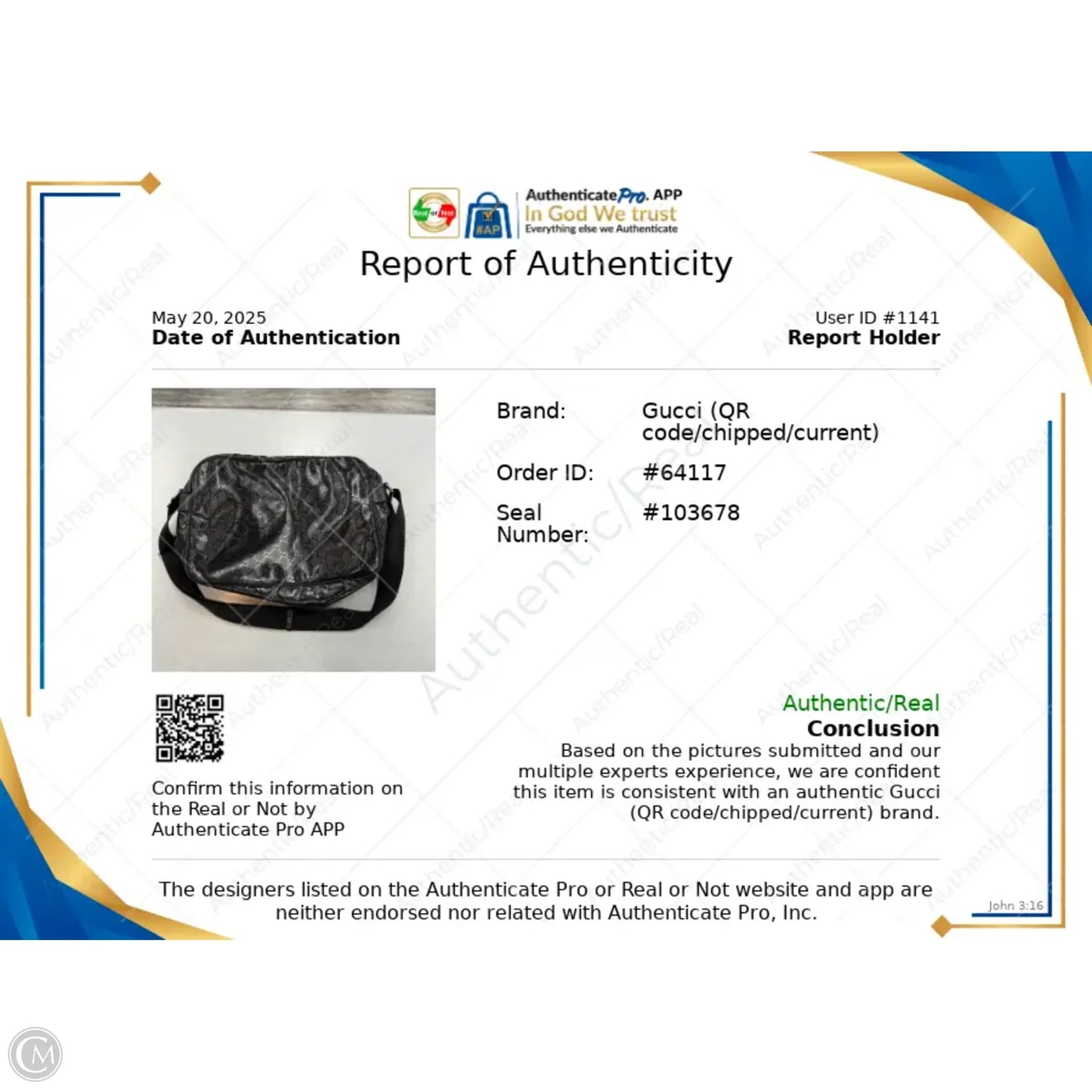 Crossbody Luxury Designer By Gucci, Size: Large