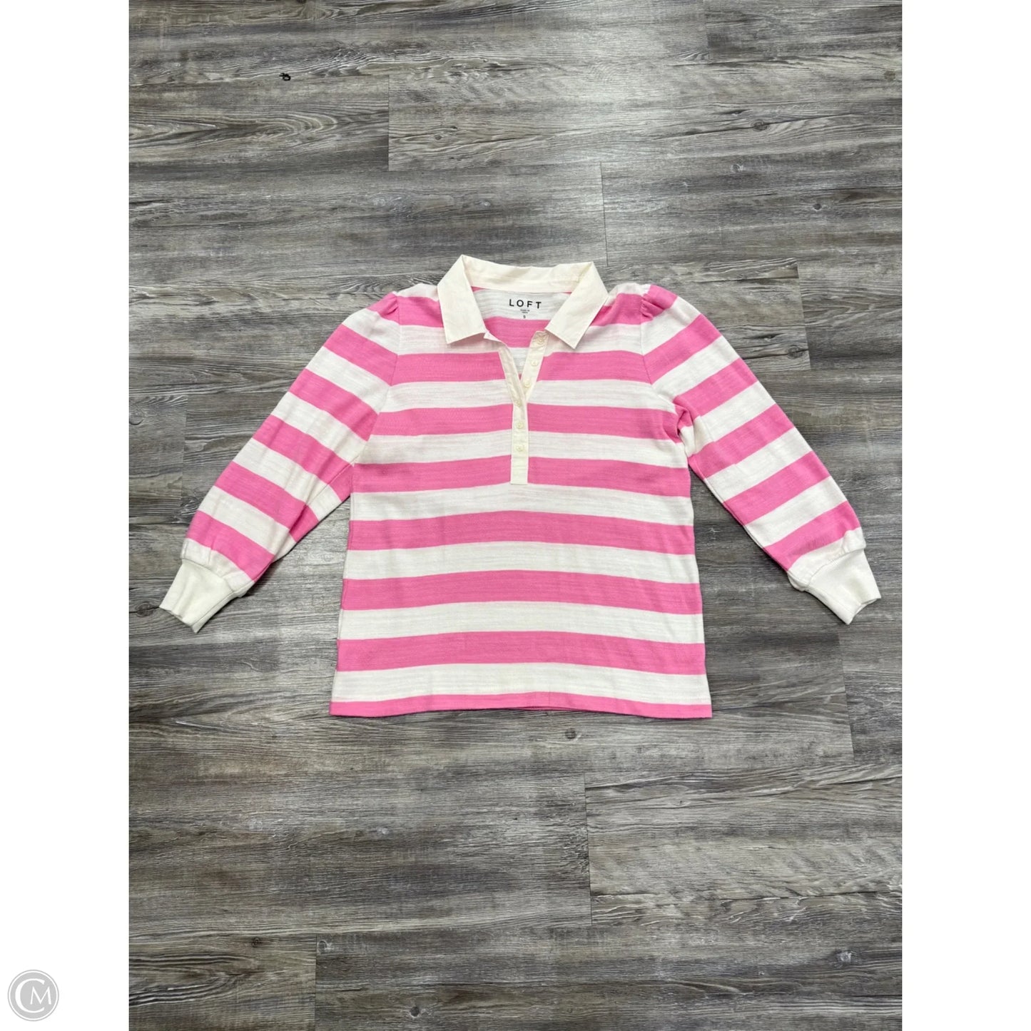 Top Long Sleeve By Loft In Pink & White, Size: S