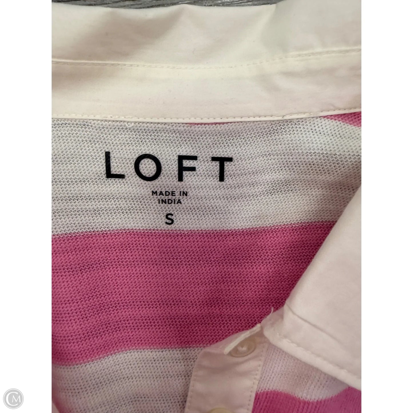 Top Long Sleeve By Loft In Pink & White, Size: S