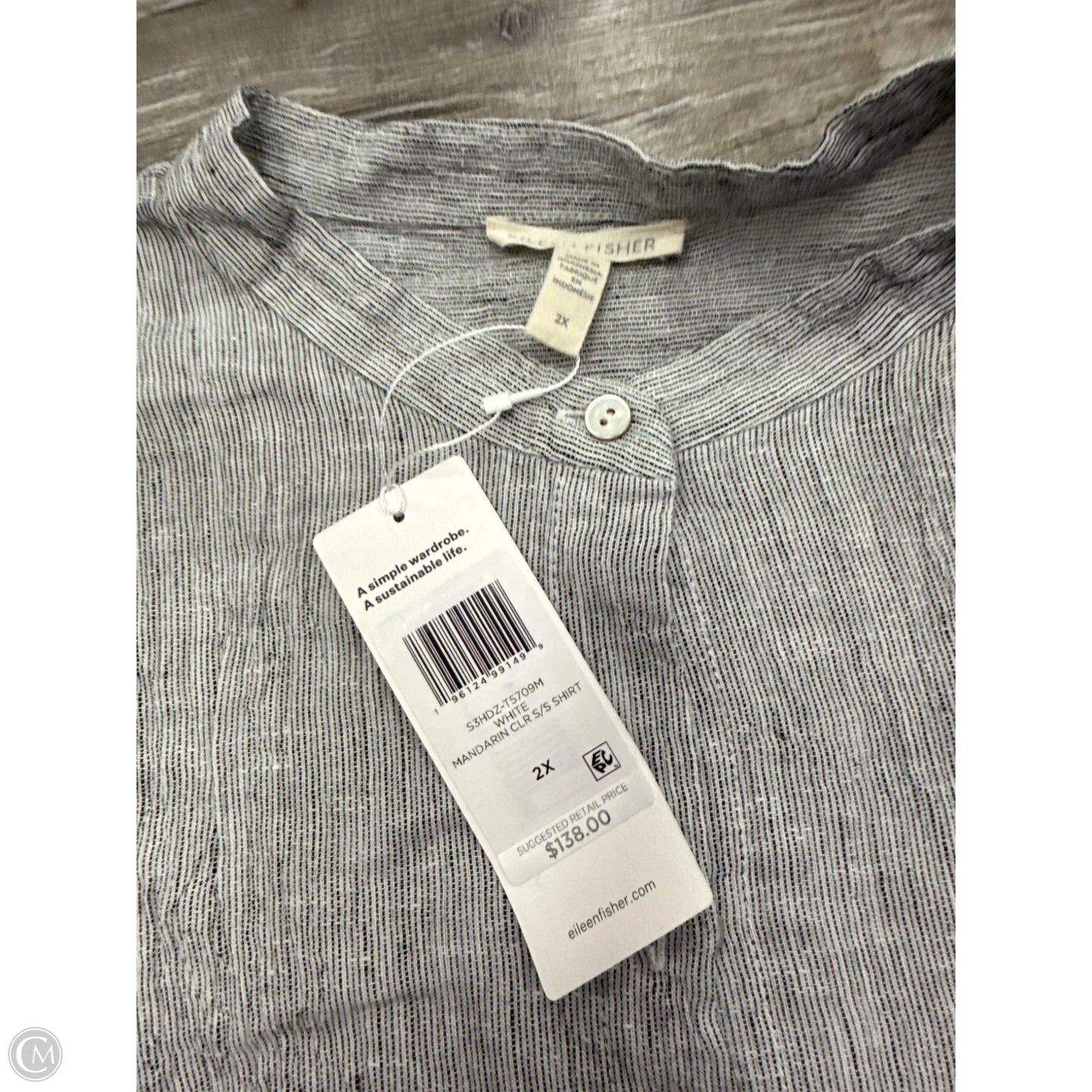 Top Short Sleeve By Eileen Fisher In Black & Cream, Size: 2x