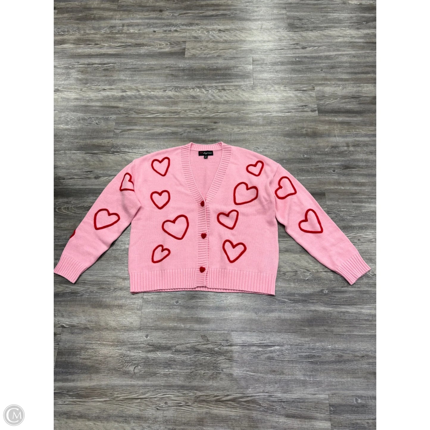 Sweater Cardigan By 33 Degrees In Pink & Red, Size: L