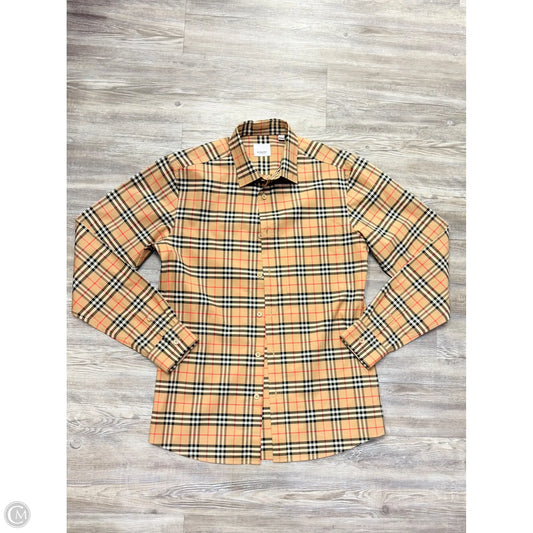 Top Long Sleeve Luxury Designer By Burberry In Plaid Pattern, Size: S