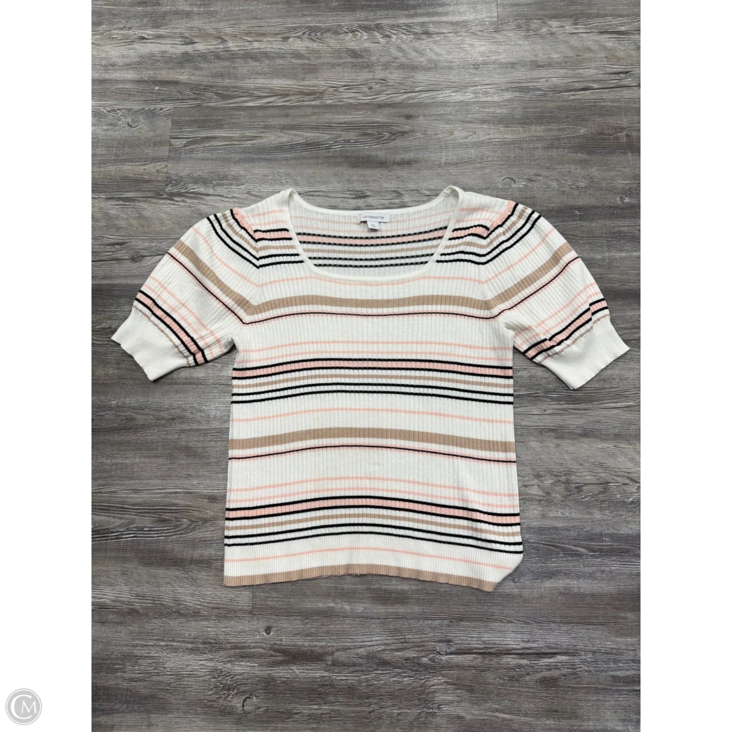 Top Short Sleeve By Liz Claiborne In Pink & White, Size: Xxl