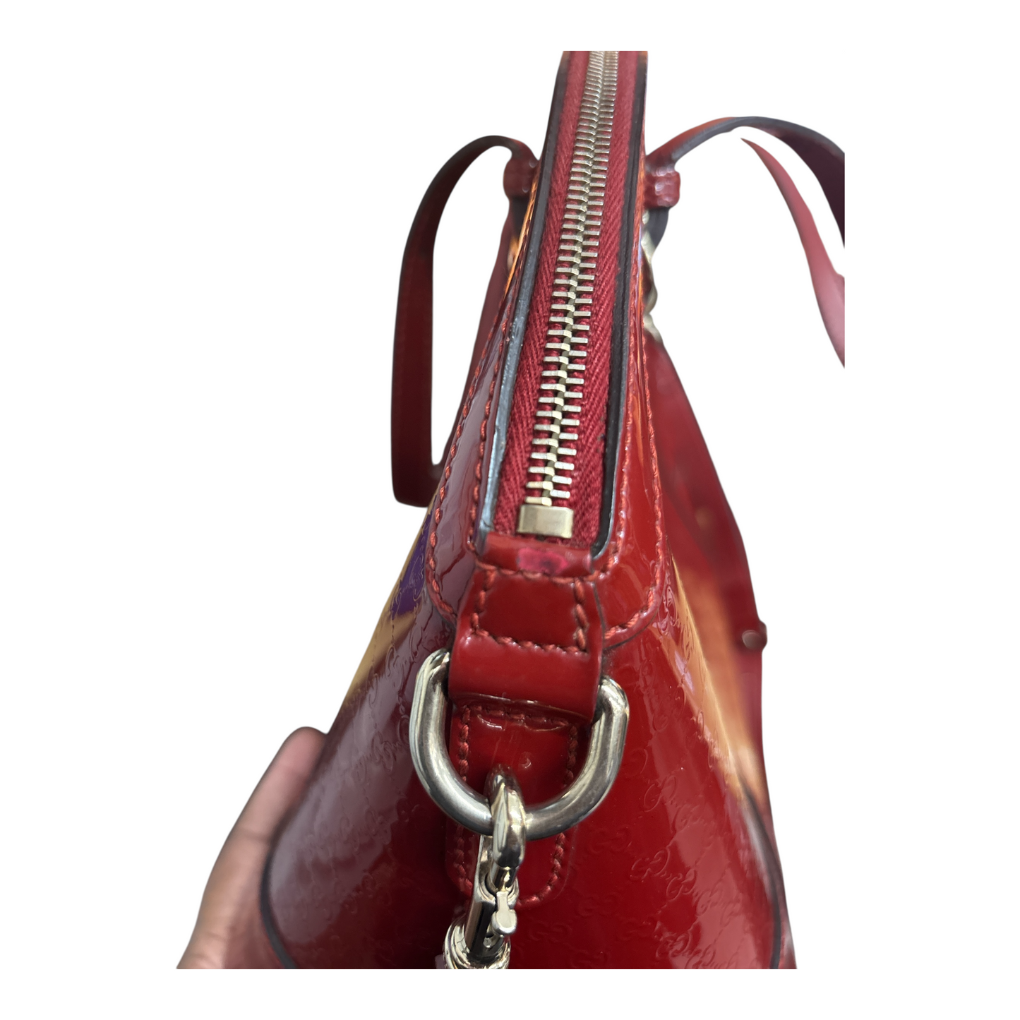 Handbag Luxury Designer By Gucci, Size: Large Patent Satchel