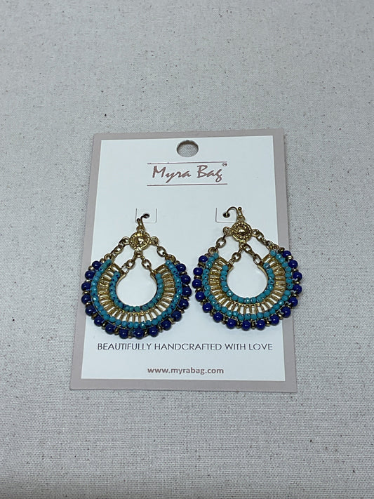 Earrings Statement By Myra In Blue & Gold