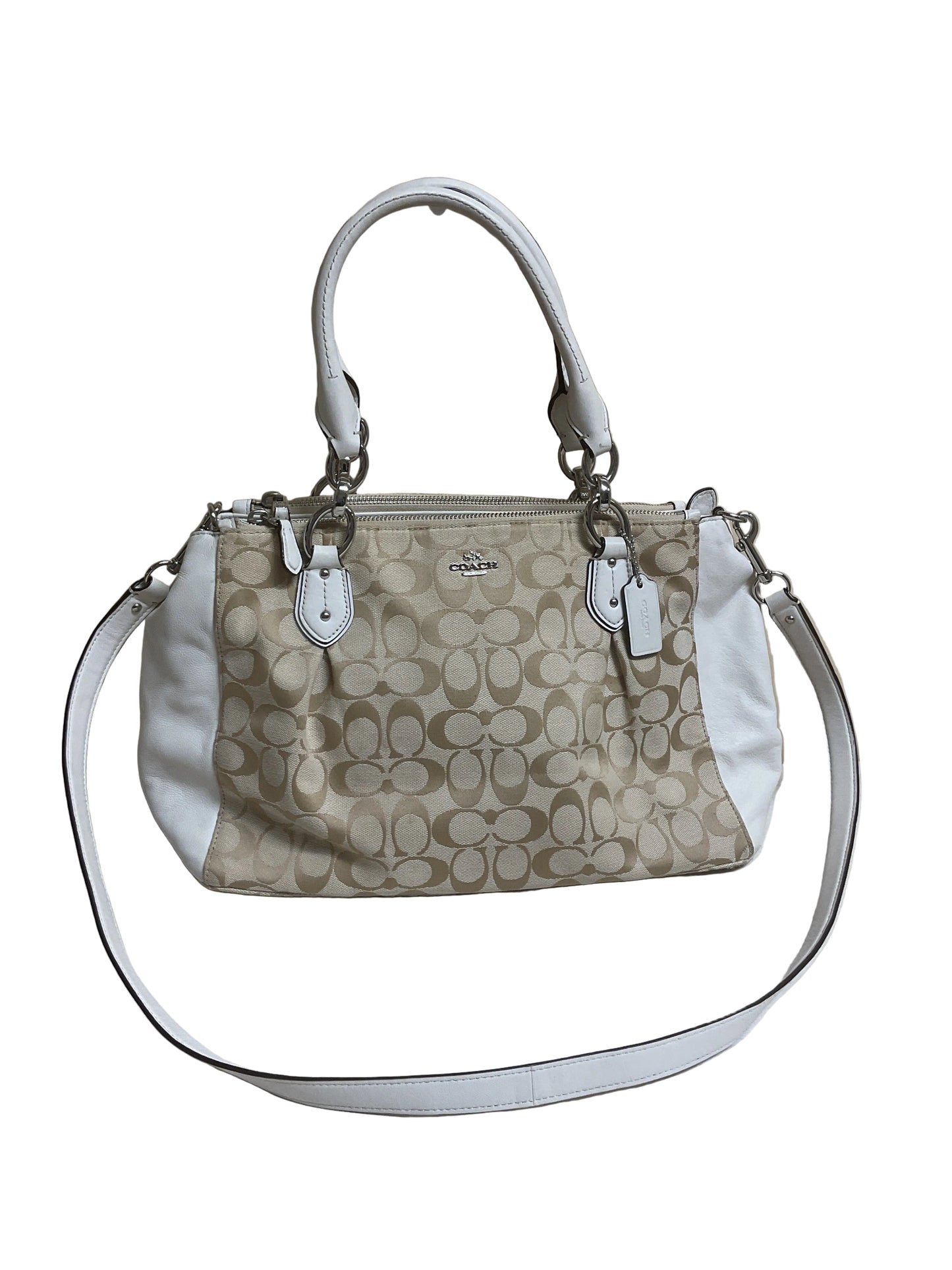 Handbag Designer By Coach In Cream & Tan, Size:Medium